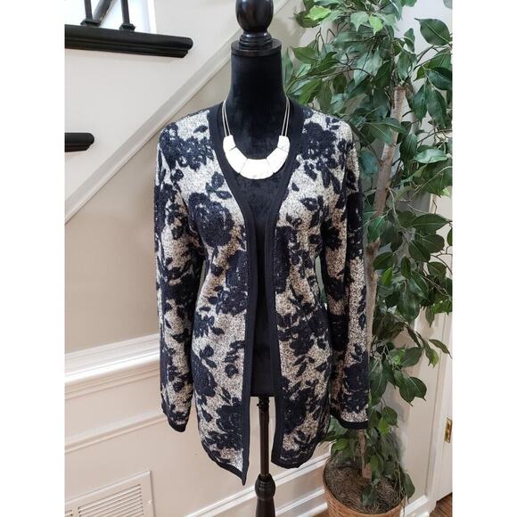 Palette Jackets & Blazers - Palette Women Black Floral Nylon Open Front Long Sleeve Cardigan Sweater Size XL